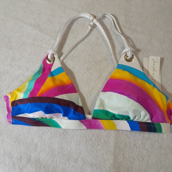 Sunshine79 Retro Rainbow Banded Halter Triangle Top Size 8 - Picture 3 of 9